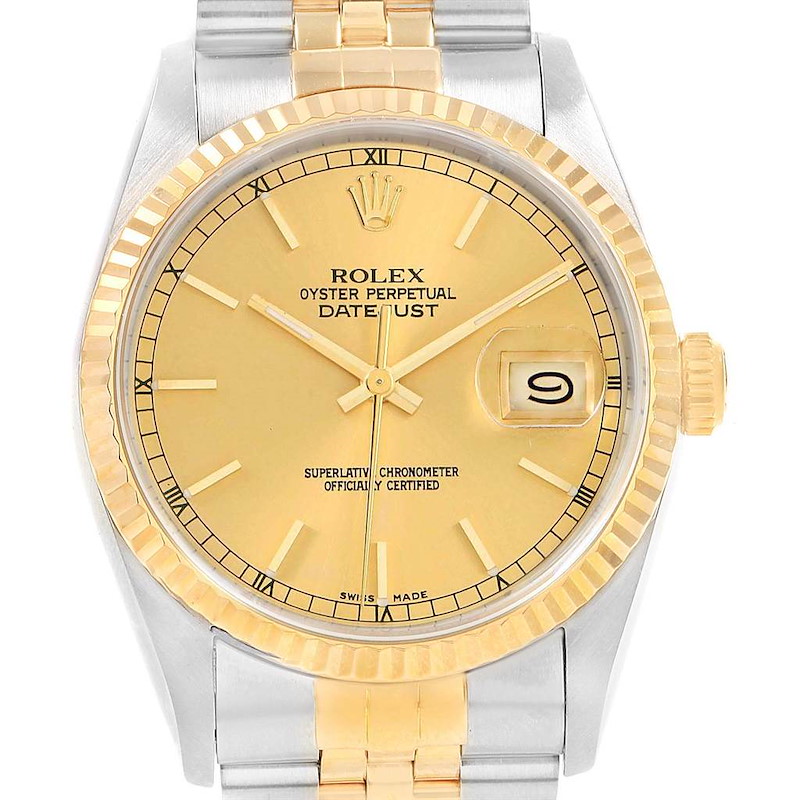 Rolex Datejust Steel Yellow Gold Jubilee Bracelet Mens Watch 16233 SwissWatchExpo