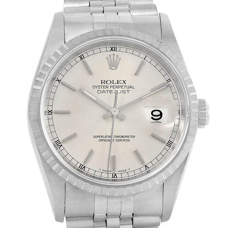 Rolex Datejust Silver Baton Dial Automatic Steel Mens Watch 16220 SwissWatchExpo