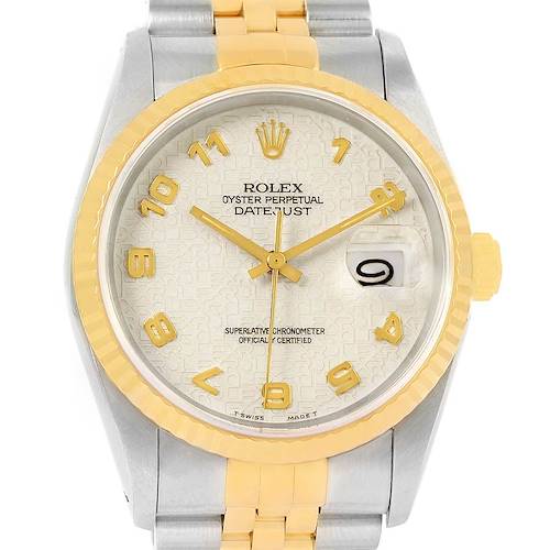 Photo of Rolex Datejust Steel Yellow Gold Anniversary Dial Watch 16233 Box