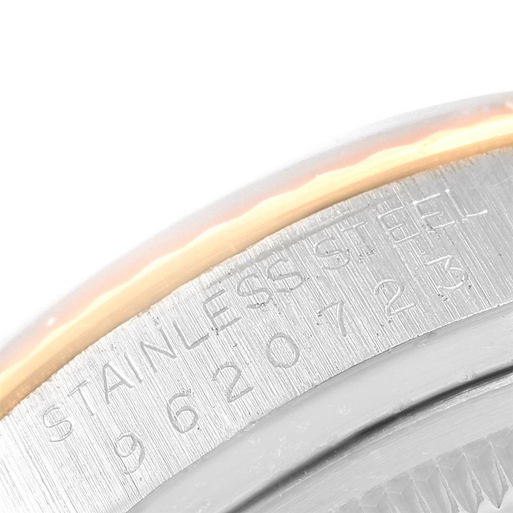 This image shows a close-up view of the engravings on the stainless steel caseback of a Rolex Datejust 16013 Men's Stainless Steel Champagne Dial 16013 Men's Stainless Steel Champagne Dial watch.