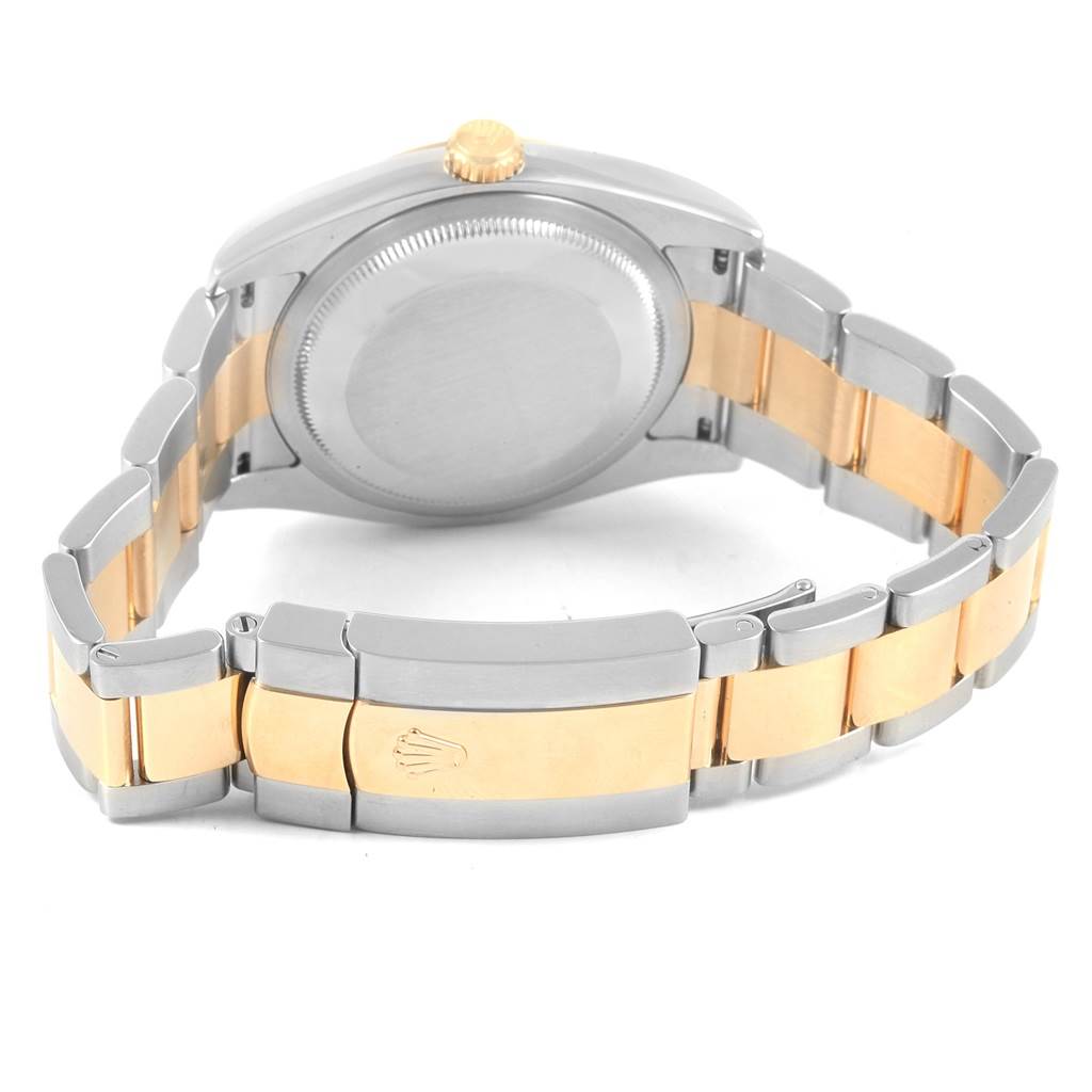 This image shows the back view of a Rolex Datejust 116203 Men's Stainless Steel Black Dial 116203 Men's Stainless Steel Black Dial watch, including the case back and two-tone bracelet.