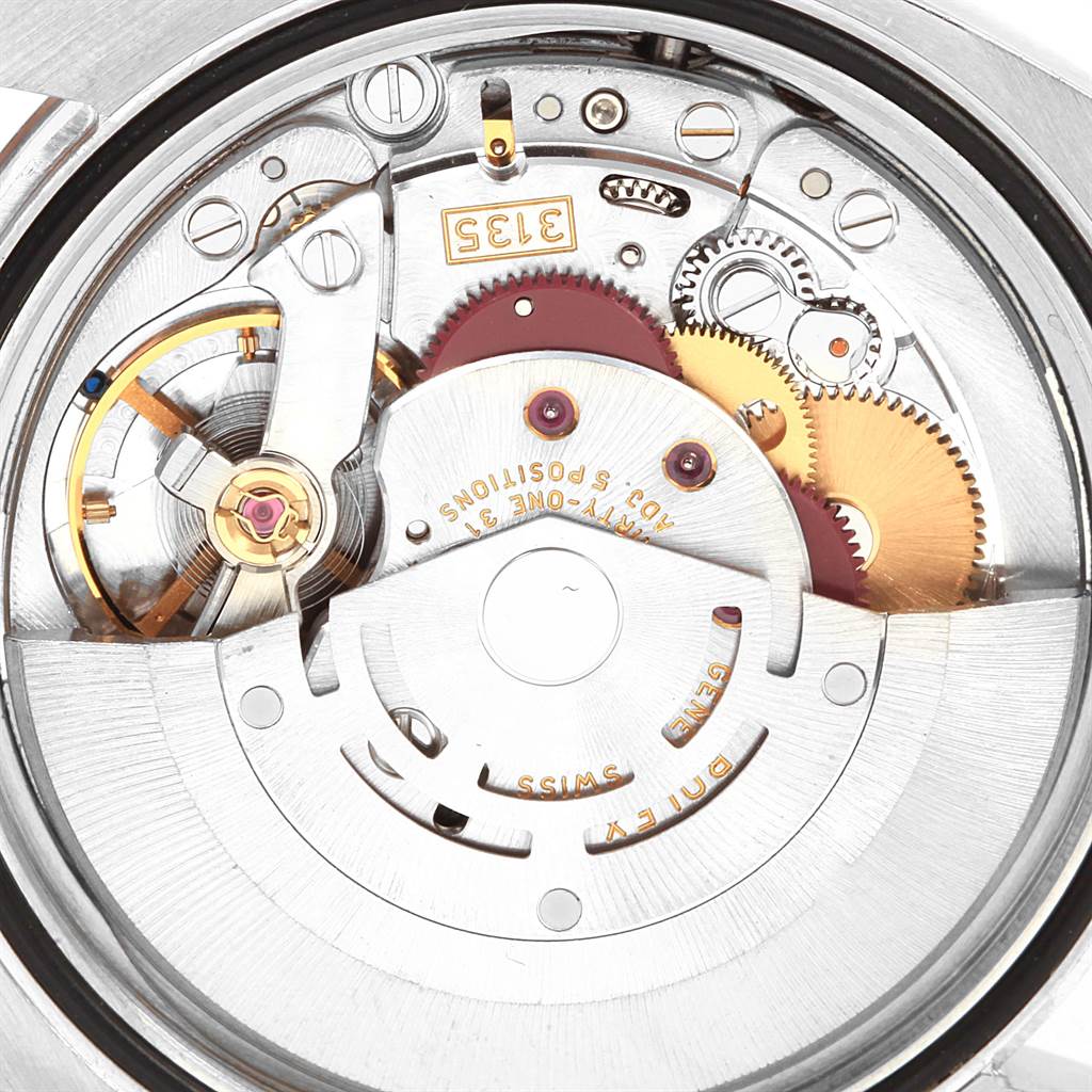 The image shows the movement mechanism of a Rolex Datejust 116200 Men's Stainless Steel Black Dial 116200 Men's Stainless Steel Black Dial watch from a close-up, detailed angle.