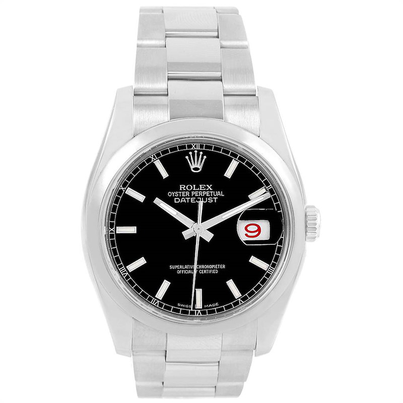 Rolex Datejust 36mm Black Dial Steel Mens Watch 116200 Box SwissWatchExpo