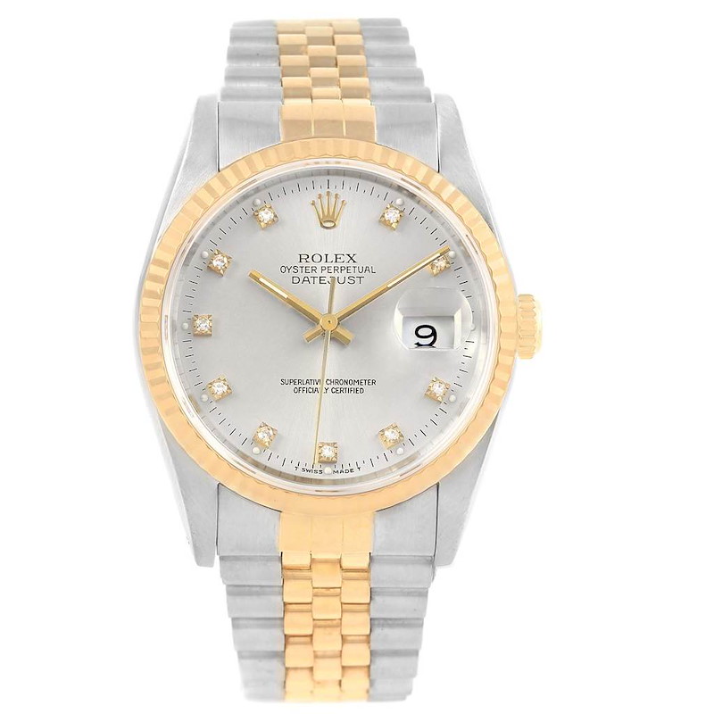 Rolex Datejust 36 Steel Yellow Gold Silver Diamond Dial Mens Watch 16233 SwissWatchExpo