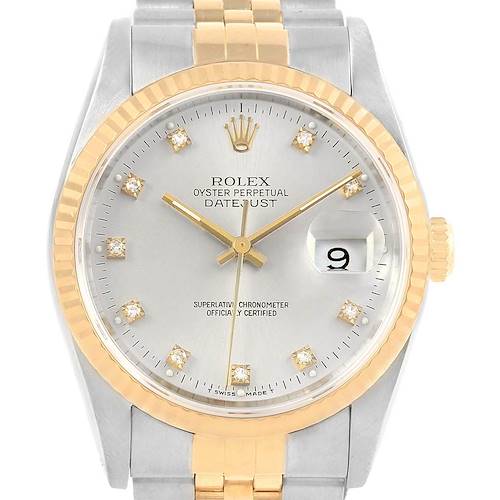 Photo of Rolex Datejust 36 Steel Yellow Gold Silver Diamond Dial Mens Watch 16233