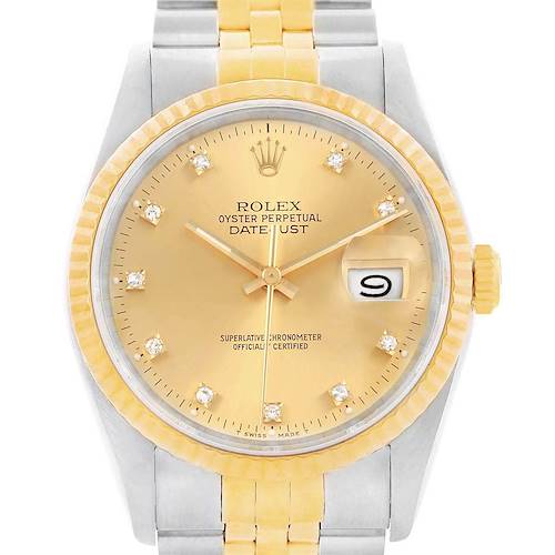 Photo of Rolex Datejust 36 Steel Yellow Gold Diamond Dial Mens Watch 16013