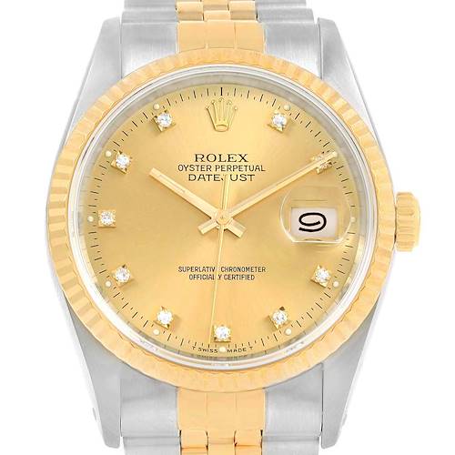 Photo of Rolex Datejust Steel Yellow Gold Diamond Hour Markers Mens Watch 16233