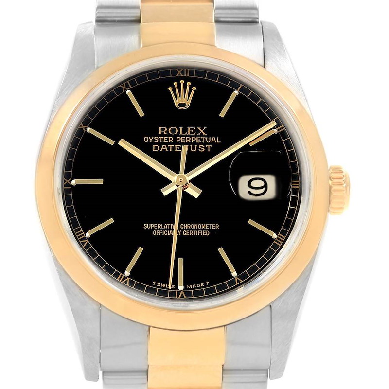 Rolex Datejust 36 Steel Yellow Gold Black Dial Mens Watch 16203 SwissWatchExpo
