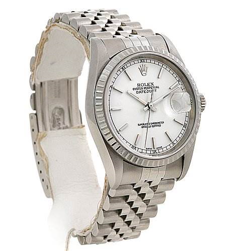 Rolex Datejust Mens Ss White Stick Dial Watch 16220 SwissWatchExpo