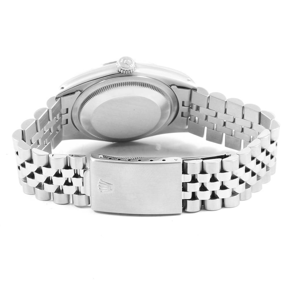 The image shows the back casing and Jubilee bracelet of a Rolex Datejust 16234 Men
s Stainless Steel Silver Dial 16234 Men
s Stainless Steel Silver Dial watch.