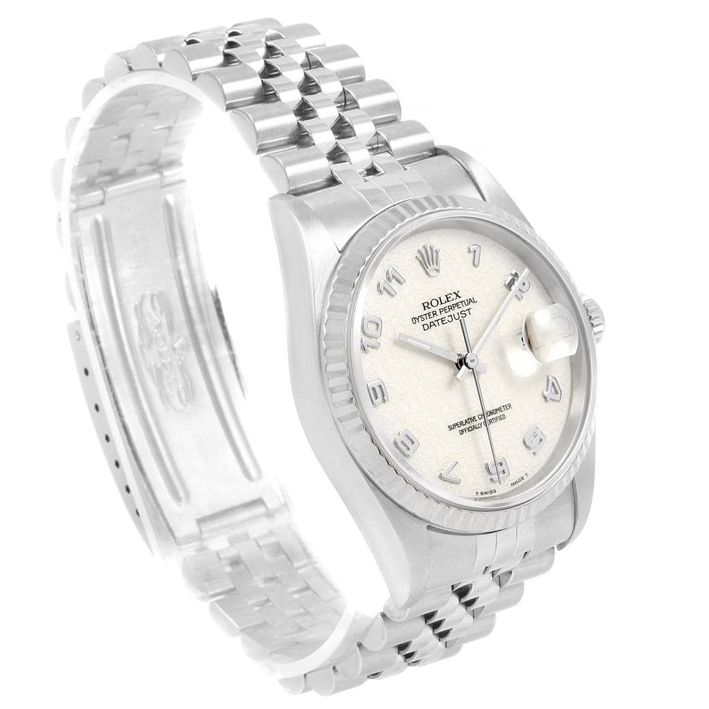 The image shows a Rolex Datejust 20800 Men
s Stainless Steel Silver Dial 20800 Men
s Stainless Steel Silver Dial watch from a three-quarter angle, highlighting the face, bezel, and bracelet.