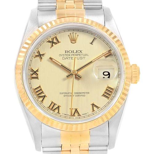 Photo of Rolex Datejust 36 Steel Yellow Gold Roman Dial Mens Watch 16233