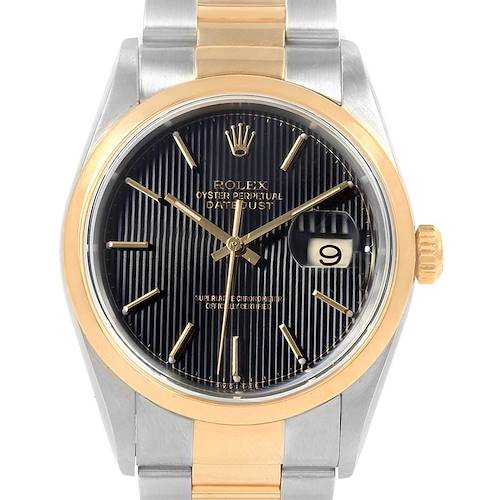 Photo of Rolex Datejust Steel Yellow Gold Black Tapestry Dial Mens Watch 16203