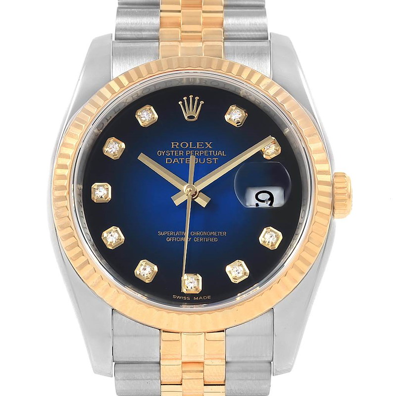 Rolex Datejust Steel Yellow Gold Blue Vignette Diamond Mens Watch 116233 SwissWatchExpo