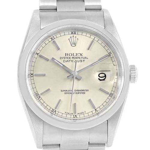 Photo of Rolex Datejust 36 Silver Dial Oyster Bracelet Steel Mens Watch 16200