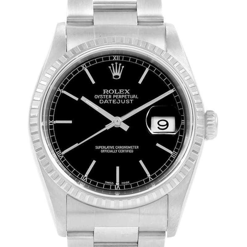Rolex Datejust 36mm Black Dial Oyster Bracelet Steel Mens Watch 16220 SwissWatchExpo
