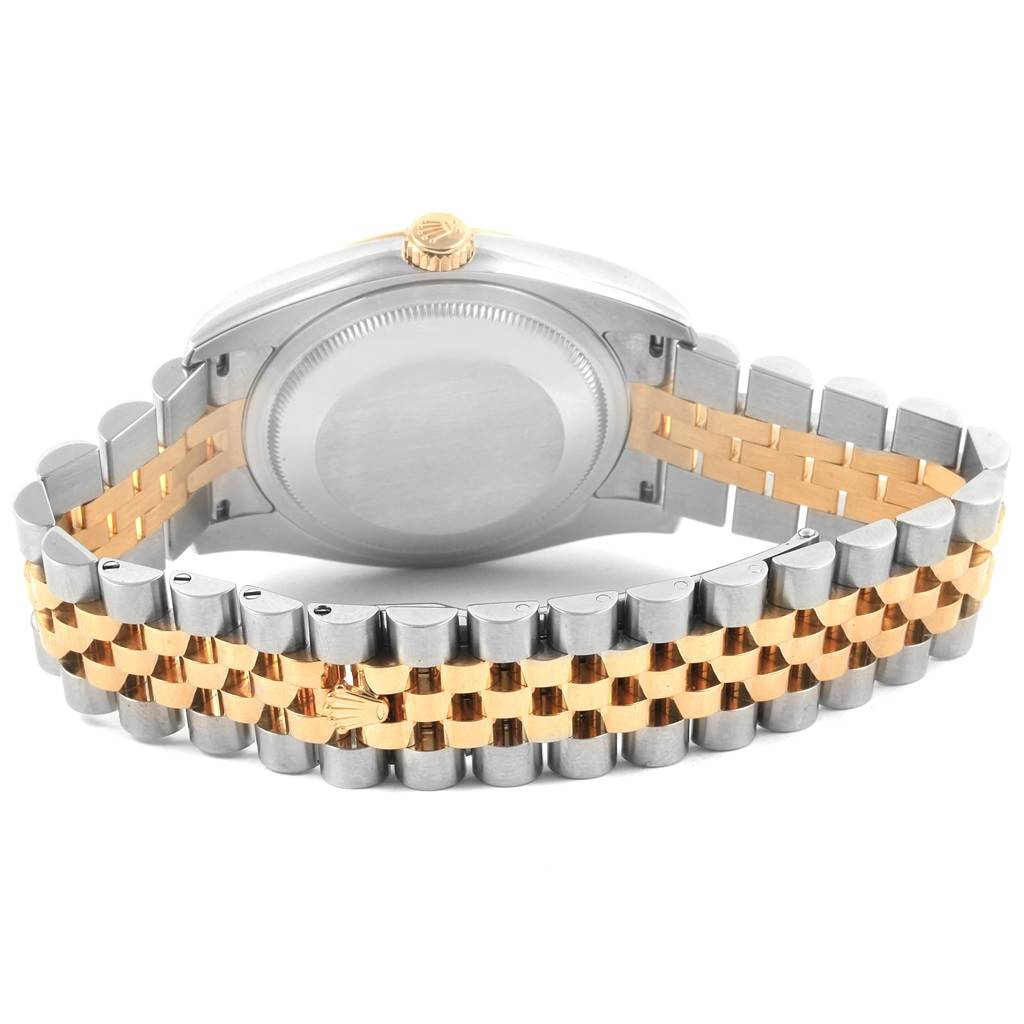 This image shows the back and bracelet of a Rolex Datejust 116233 Men
s Stainless Steel Black Dial 116233 Men
s Stainless Steel Black Dial watch in a silver and gold two-tone design.