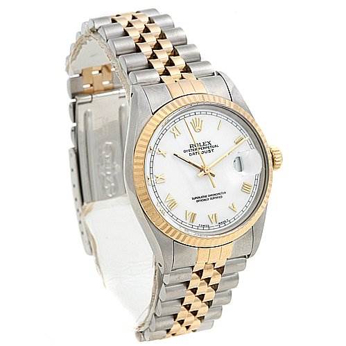 This is a Rolex Datejust 16013 Men's Stainless Steel White Dial 16013 Men's Stainless Steel White Dial watch, showing a front angled view featuring the dial, bezel, crown, and bracelet.