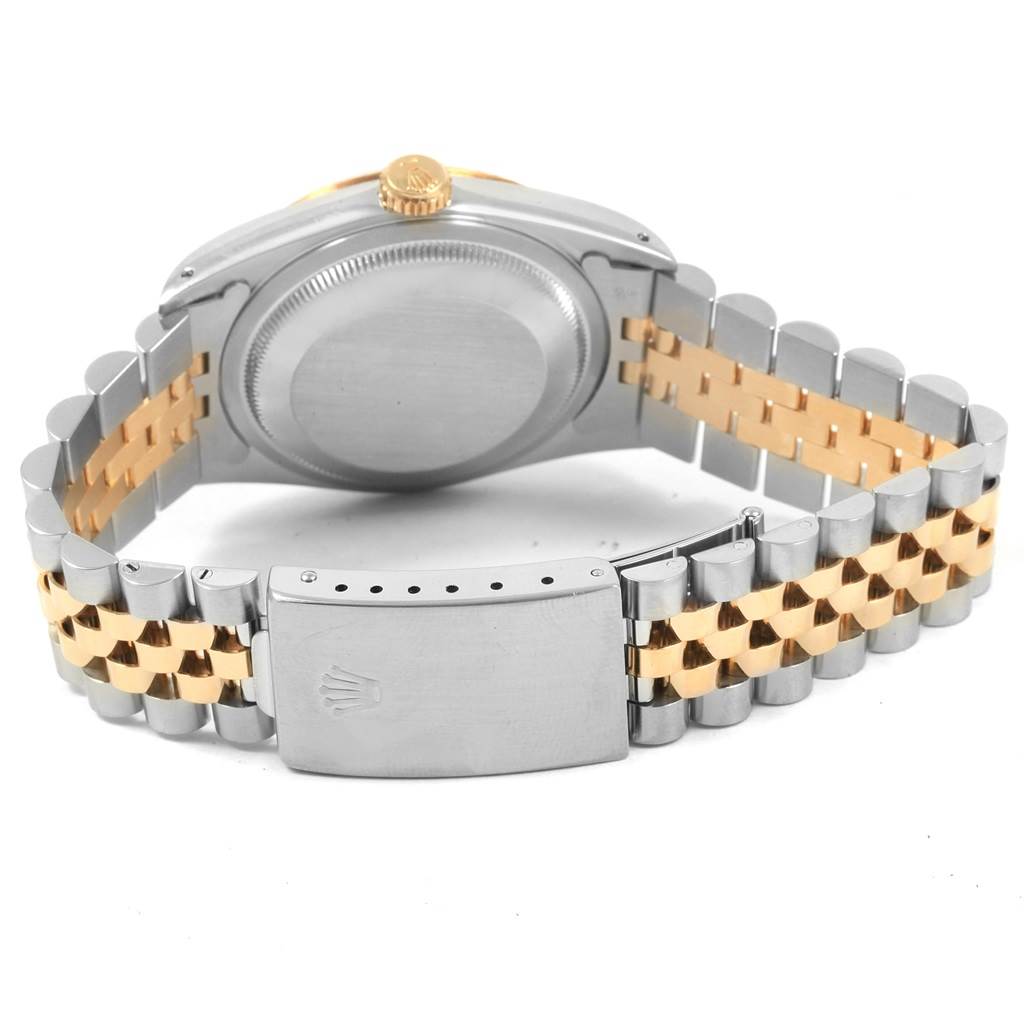 The image shows the back case and bi-metal bracelet of the Rolex Datejust 16233 Men's Steel and Gold (two tone) White Dial 16233 Men's Steel and Gold (two tone) White Dial watch, viewed from the rear angle.