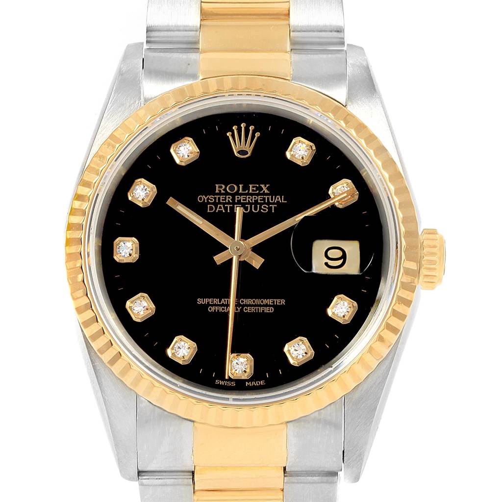 Rolex Datejust 16233 QS 36 Black Diamond Dial Watch