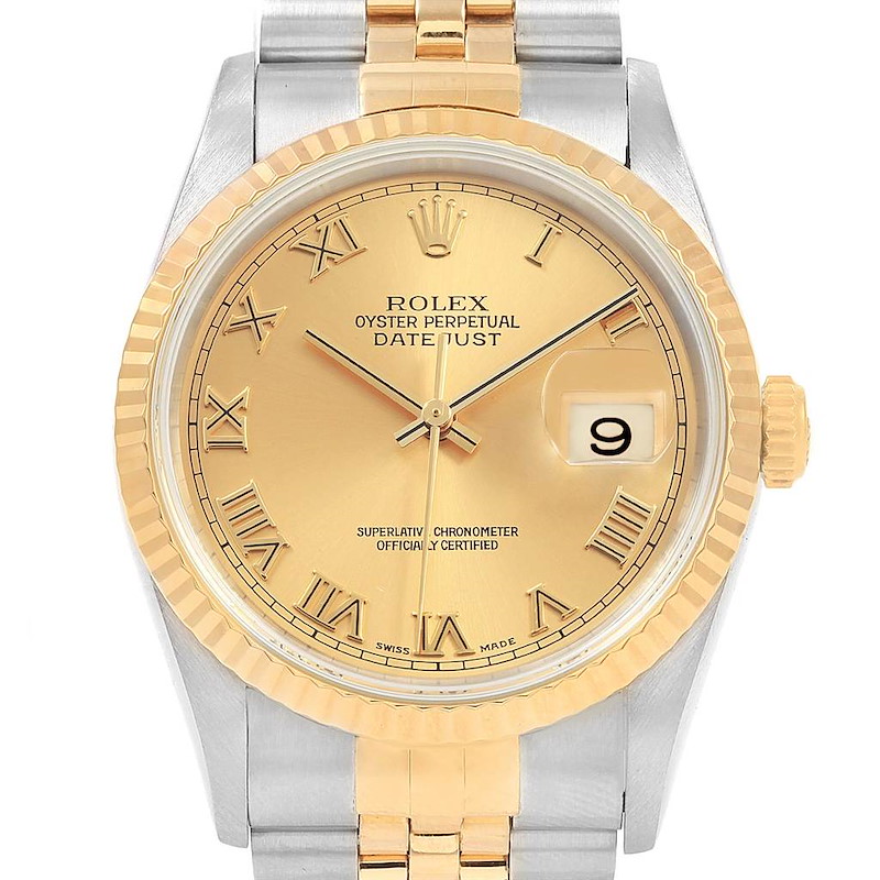 Rolex Datejust Steel Yellow Gold Roman Dial Mens Watch 16233 SwissWatchExpo