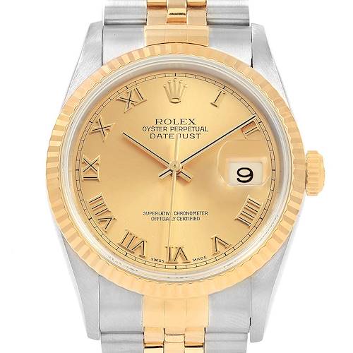 Photo of Rolex Datejust Steel Yellow Gold Roman Dial Mens Watch 16233