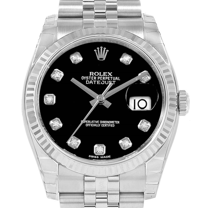 Rolex Datejust Steel White Gold Black Diamond Watch 116234 Unworn SwissWatchExpo