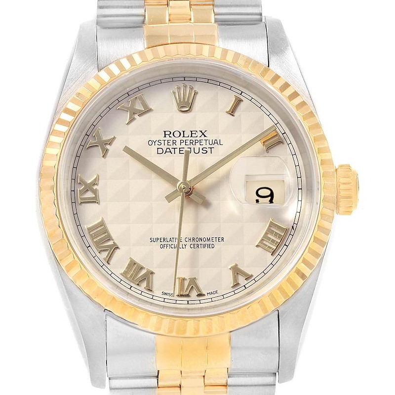 Rolex Datejust Steel 18K Yellow Gold Pyramid Dial Mens Watch 16233 SwissWatchExpo