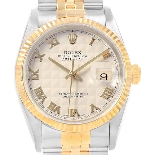 Photo of Rolex Datejust Steel 18K Yellow Gold Pyramid Dial Mens Watch 16233