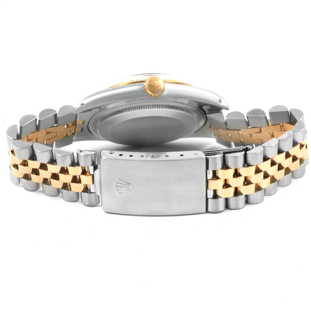 The image shows the back view of a Rolex Datejust 16013 Men's Stainless Steel Champagne Dial 16013 Men's Stainless Steel Champagne Dial watch, highlighting the clasp, bracelet, and case back.