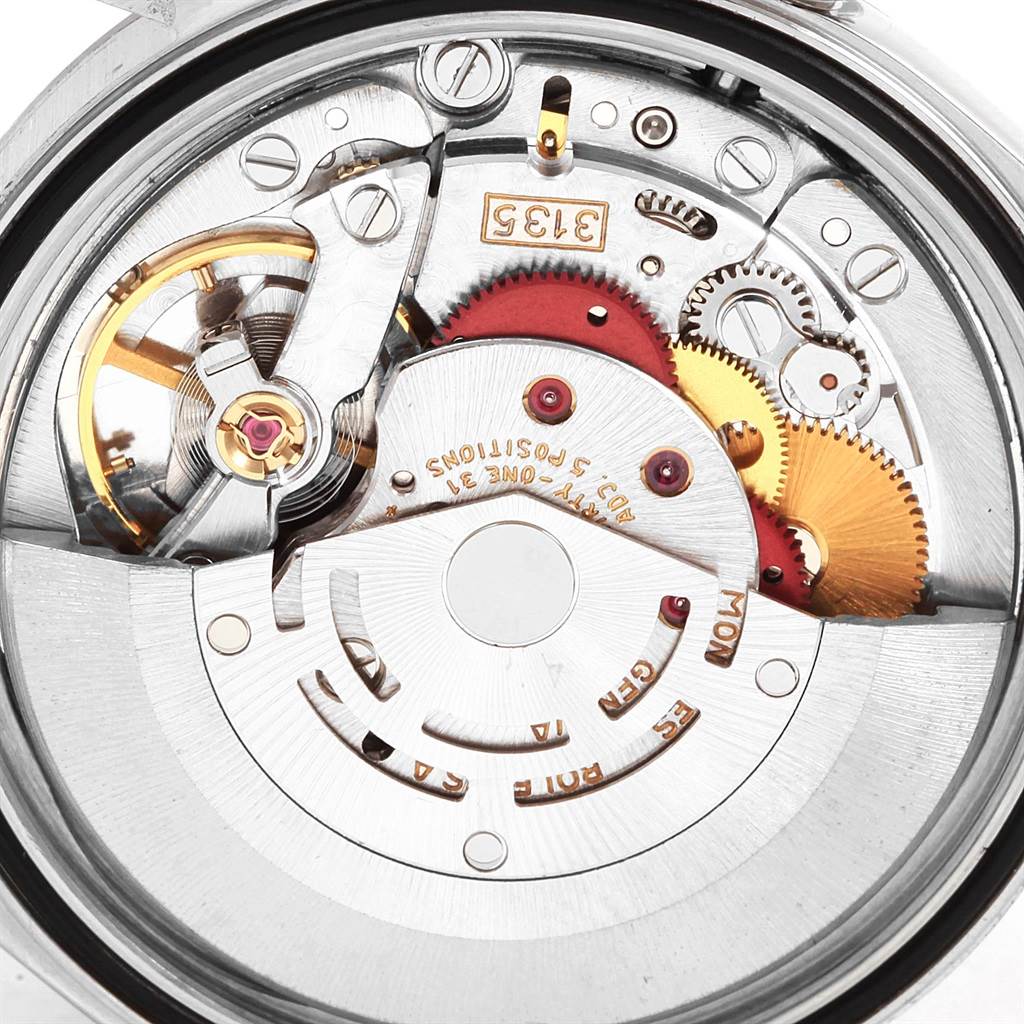 This image shows the internal mechanical movement of a Rolex Datejust 16234 Men's Stainless Steel Silver Dial 16234 Men's Stainless Steel Silver Dial watch from a top-down angle.