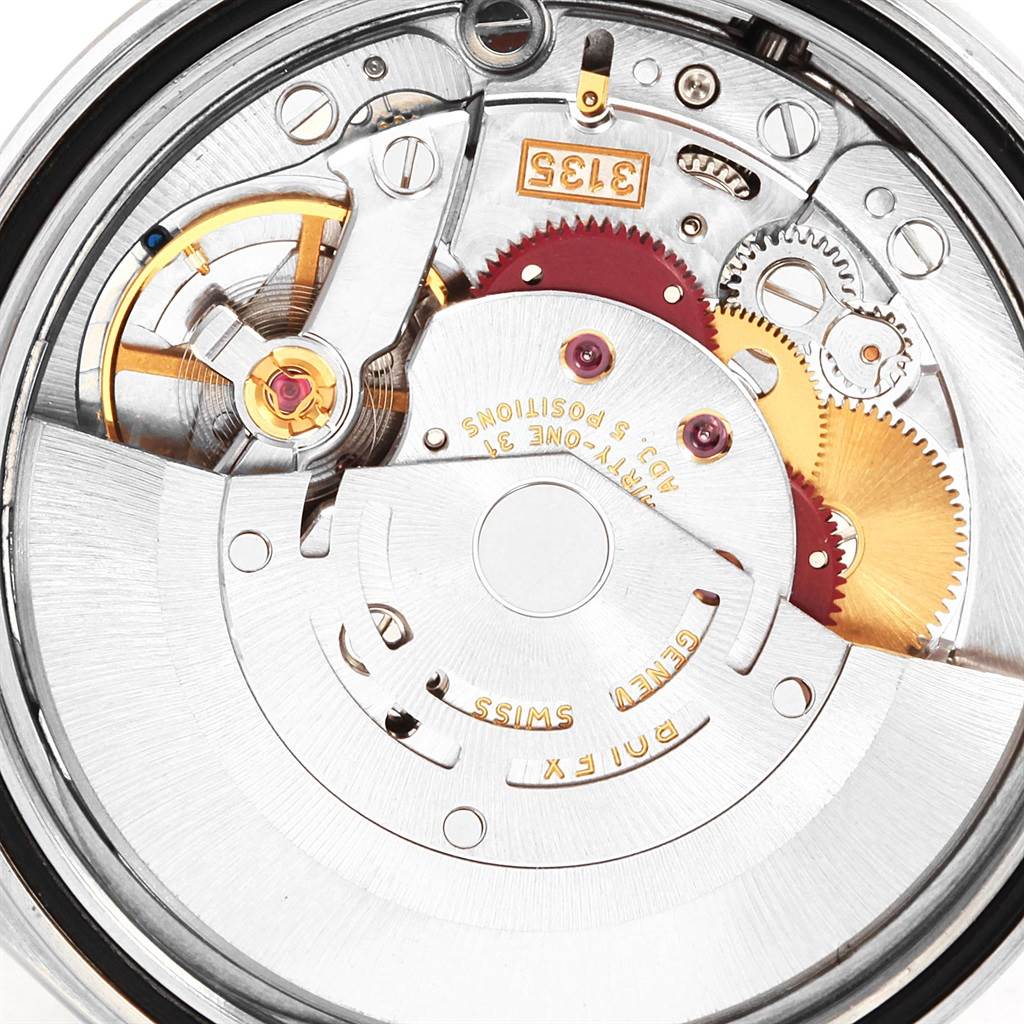 The image shows a close-up view of the movement mechanism inside a Rolex Datejust 16234 Men's Stainless Steel Silver Dial 16234 Men's Stainless Steel Silver Dial watch.