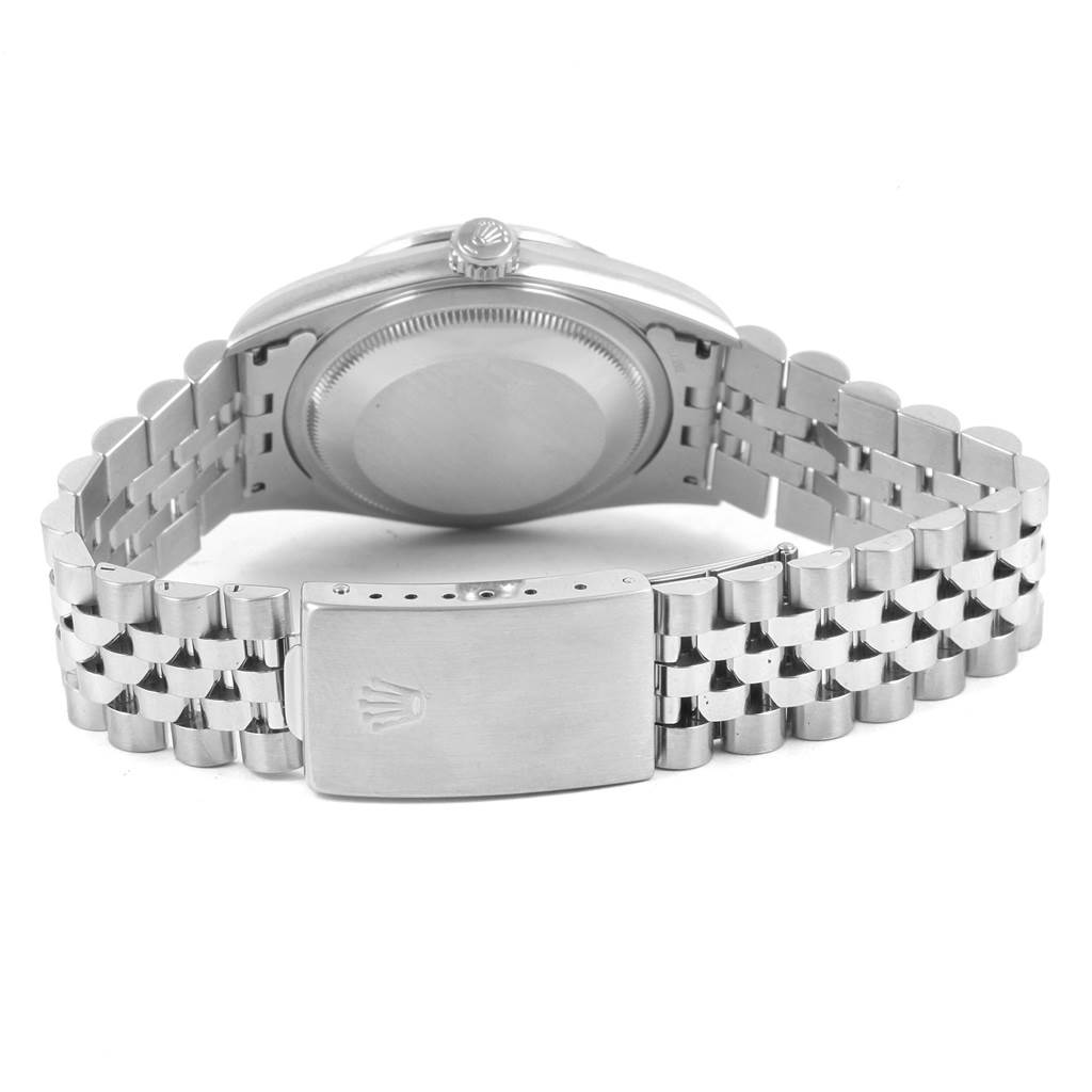 The image shows the back of a Rolex Datejust 16234 Men's Stainless Steel Silver Dial 16234 Men's Stainless Steel Silver Dial watch, highlighting the case back and bracelet clasp.