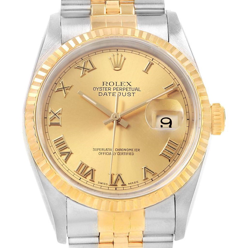 Rolex Datejust Steel Yellow Gold Roman Dial Mens Watch 16233 SwissWatchExpo