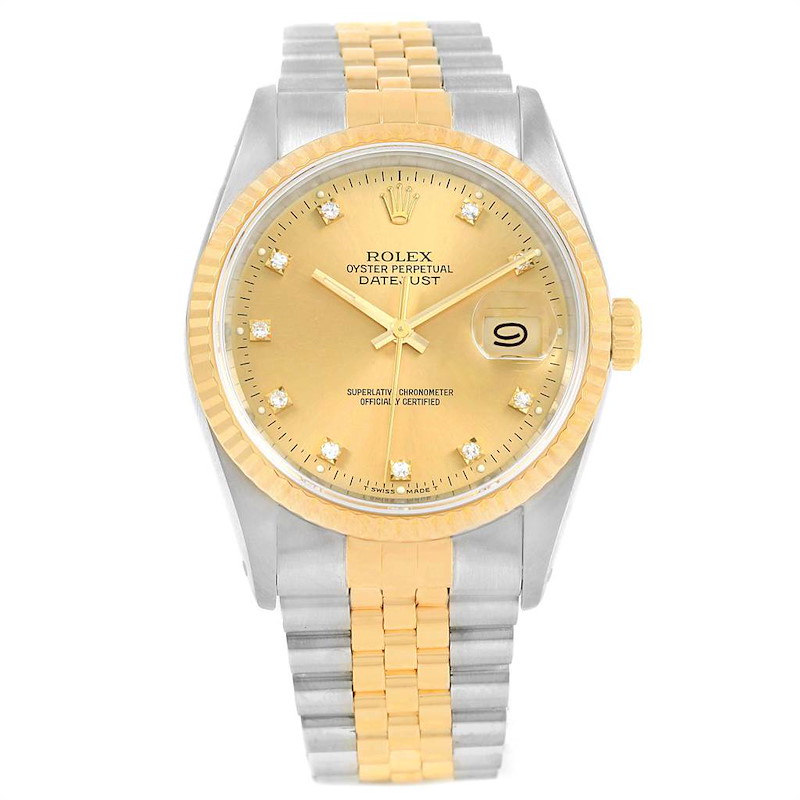 ROLEX DATEJUST 36MM - STEEL & GOLD - BLACK DIAMOND DIAL - 16233