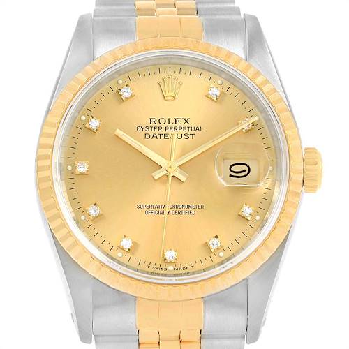 Photo of Rolex Datejust 36mm Steel Yellow Gold Diamond Dial Unisex Watch 16233