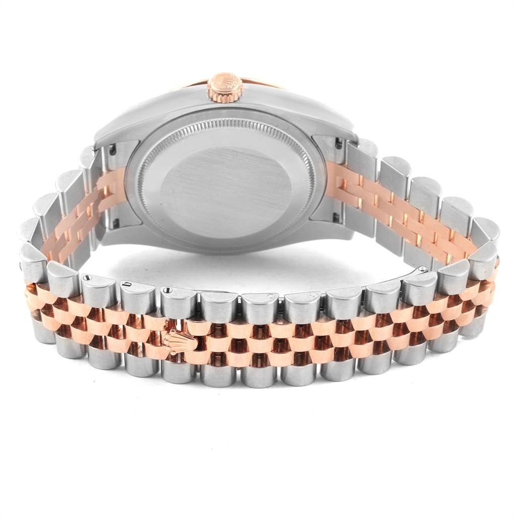 This image shows the back case and two-tone Jubilee bracelet of a Rolex Datejust 116201 Men's Steel and Gold (two tone) White Dial 116201 Men's Steel and Gold (two tone) White Dial watch.