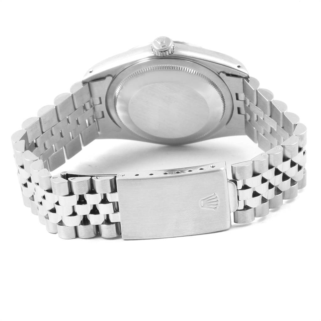 This image shows the back view of a Rolex Datejust 16234 Men's Stainless Steel Silver Dial 16234 Men's Stainless Steel Silver Dial watch, highlighting the case back and bracelet clasp.