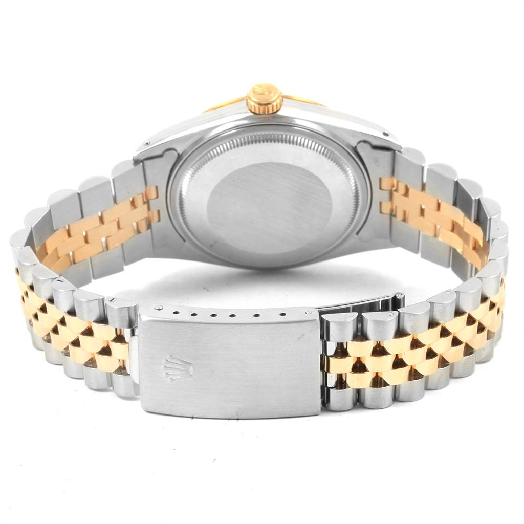 The image shows the back case and Jubilee bracelet of a Rolex Datejust 16013 Men's Stainless Steel Champagne Dial 16013 Men's Stainless Steel Champagne Dial watch, viewed from the rear.
