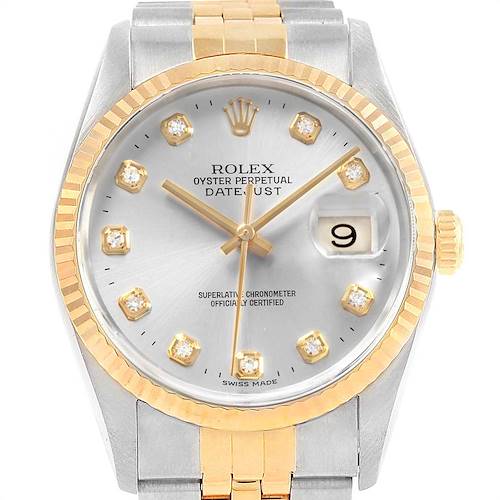Photo of Rolex Datejust Steel Yellow Gold Diamond Dial Unisex Watch 16233 Box Papers