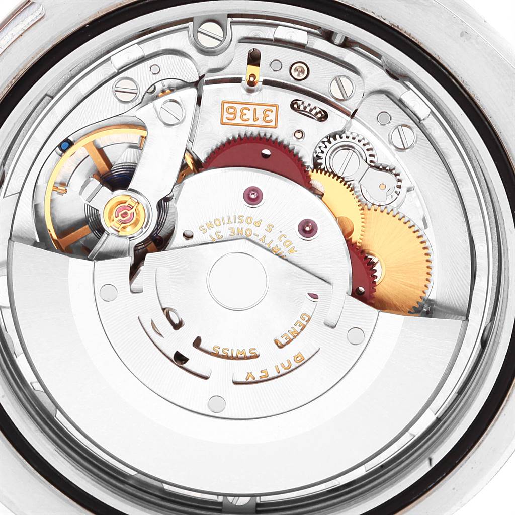 This image shows the movement mechanism of a Rolex Datejust 116300 Men
s Stainless Steel Silver Dial 116300 Men
s Stainless Steel Silver Dial watch, highlighting gears, balance wheel, and rotor.