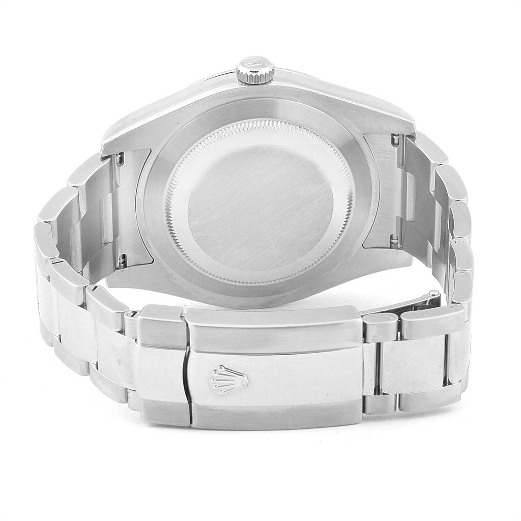 The image shows the back view of a Rolex Datejust 116300 Men
s Stainless Steel Silver Dial 116300 Men
s Stainless Steel Silver Dial watch, displaying its case back, bracelet, and clasp.