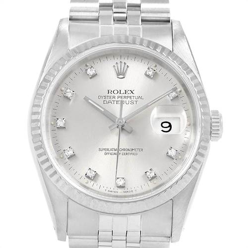 Photo of Rolex Datejust Steel White Gold Diamond Mens Watch 16234 Box Papers