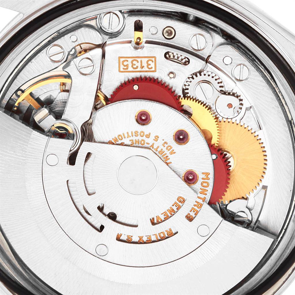 The image shows the inner mechanical movement of the Rolex Datejust 16233 Men's Steel and Gold (two tone) Silver Dial 16233 Men's Steel and Gold (two tone) Silver Dial watch in close-up.