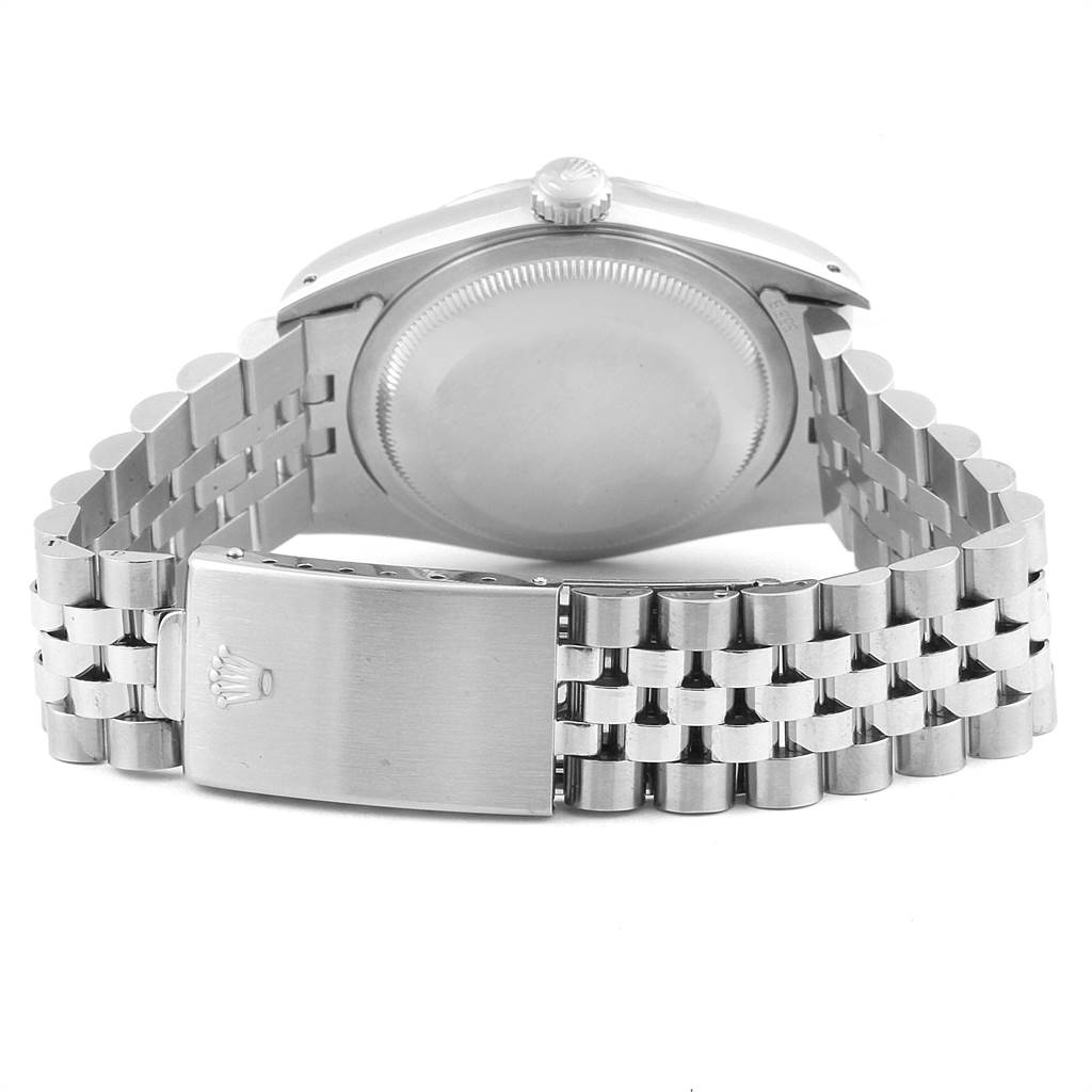 The image shows the back case and bracelet of a Rolex Datejust 16234 Men's Stainless Steel Silver Dial 16234 Men's Stainless Steel Silver Dial watch, viewed from the rear.