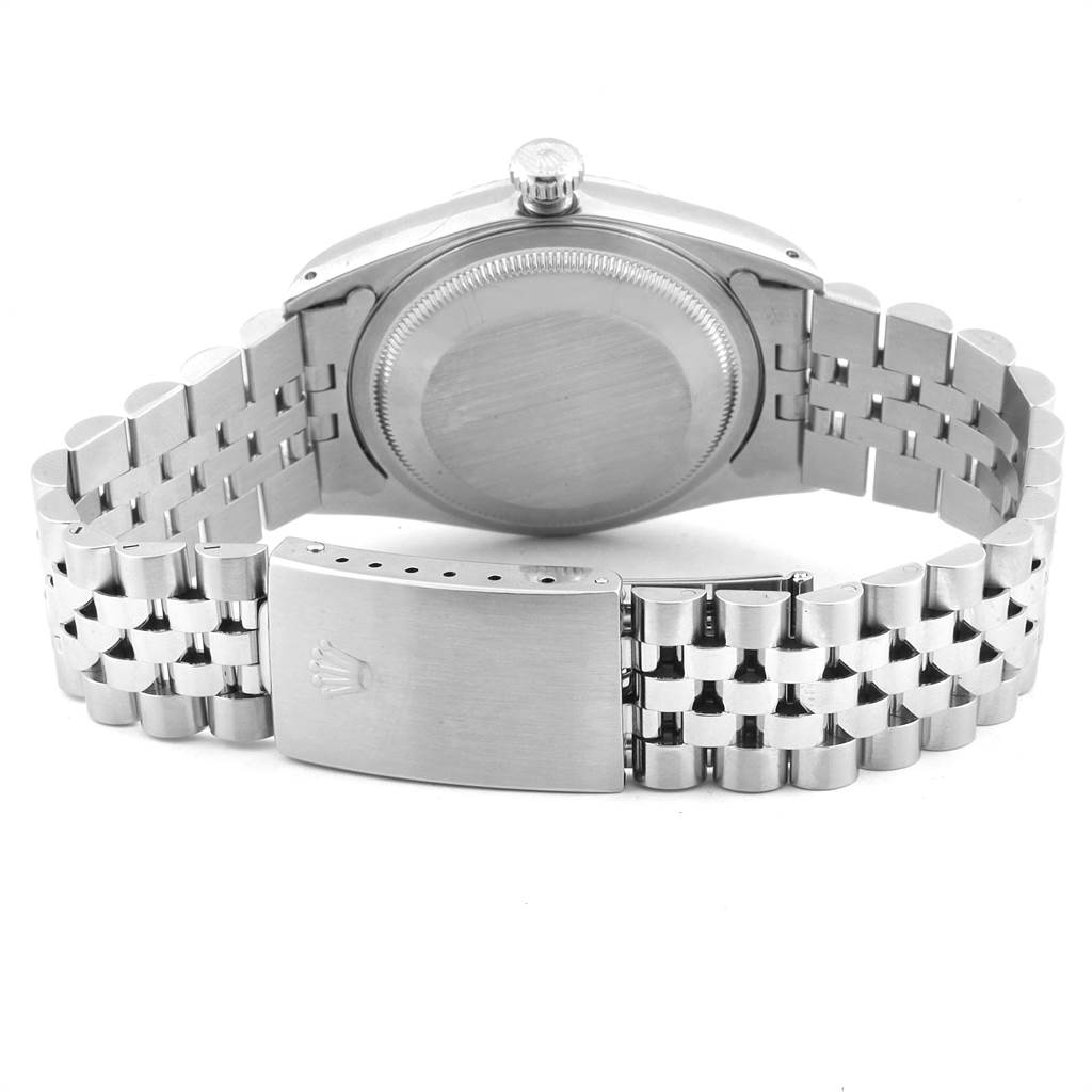 The image shows the back and bracelet clasp of the Rolex Datejust 16234 Men's Stainless Steel Grey Dial 16234 Men's Stainless Steel Grey Dial watch from a bottom angle.