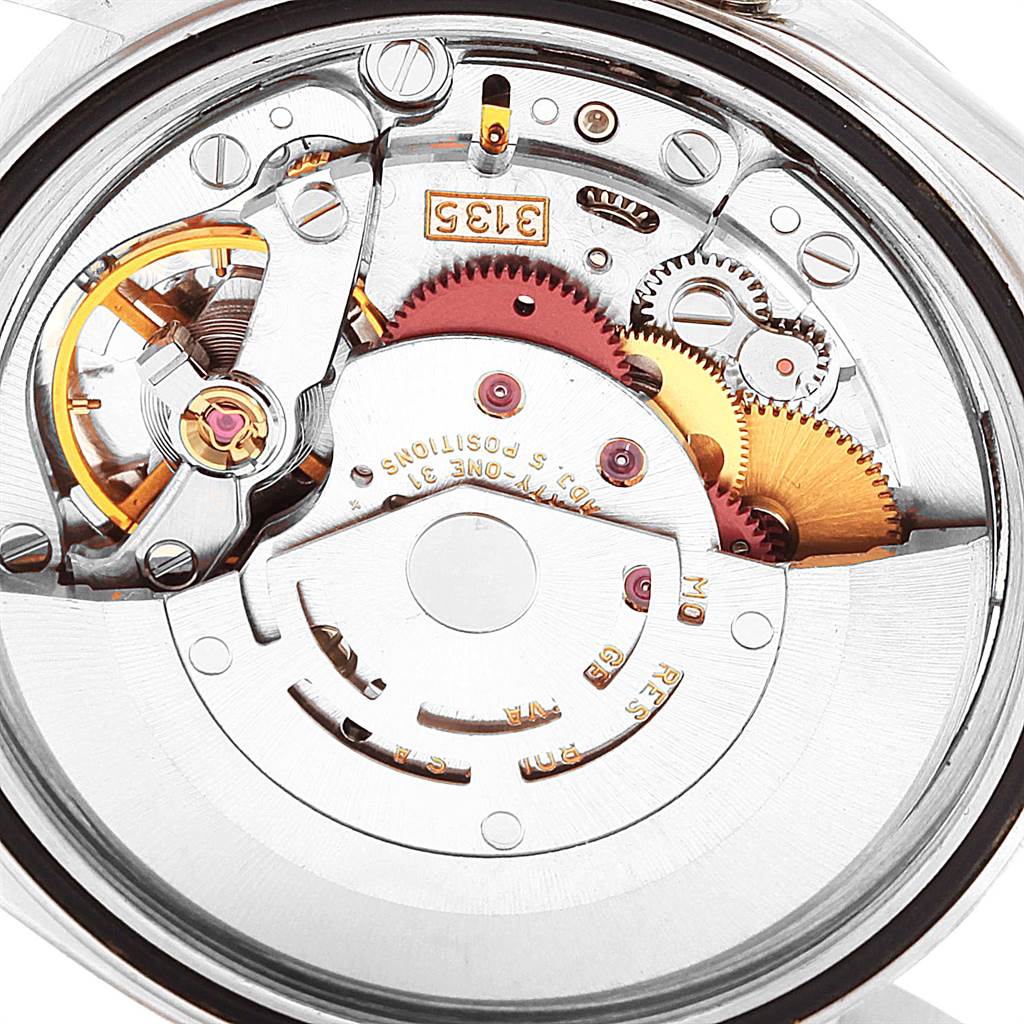 This image shows a close-up view of the Rolex Datejust 16234 Men's Stainless Steel Grey Dial 16234 Men's Stainless Steel Grey Dial watch's internal mechanical movement.