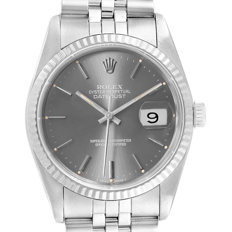 Rolex Datejust 36 Steel White Gold Grey Dial Mens Watch 16234 SwissWatchExpo