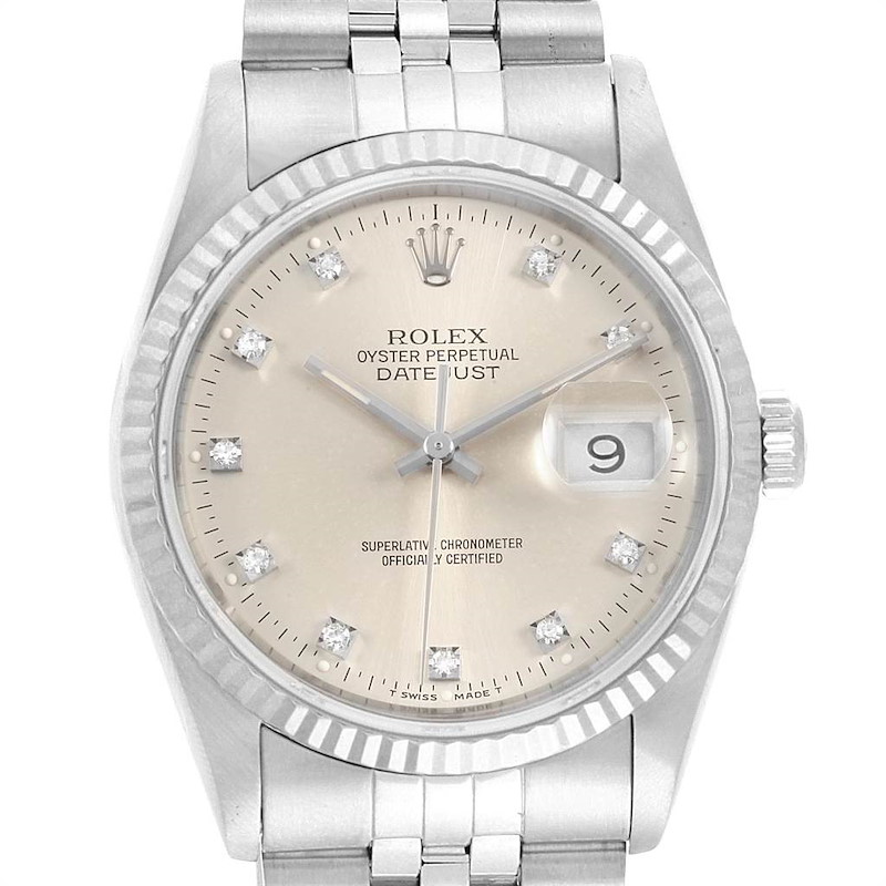 Rolex Datejust Steel White Gold Diamond Unisex Watch 16234 Box SwissWatchExpo