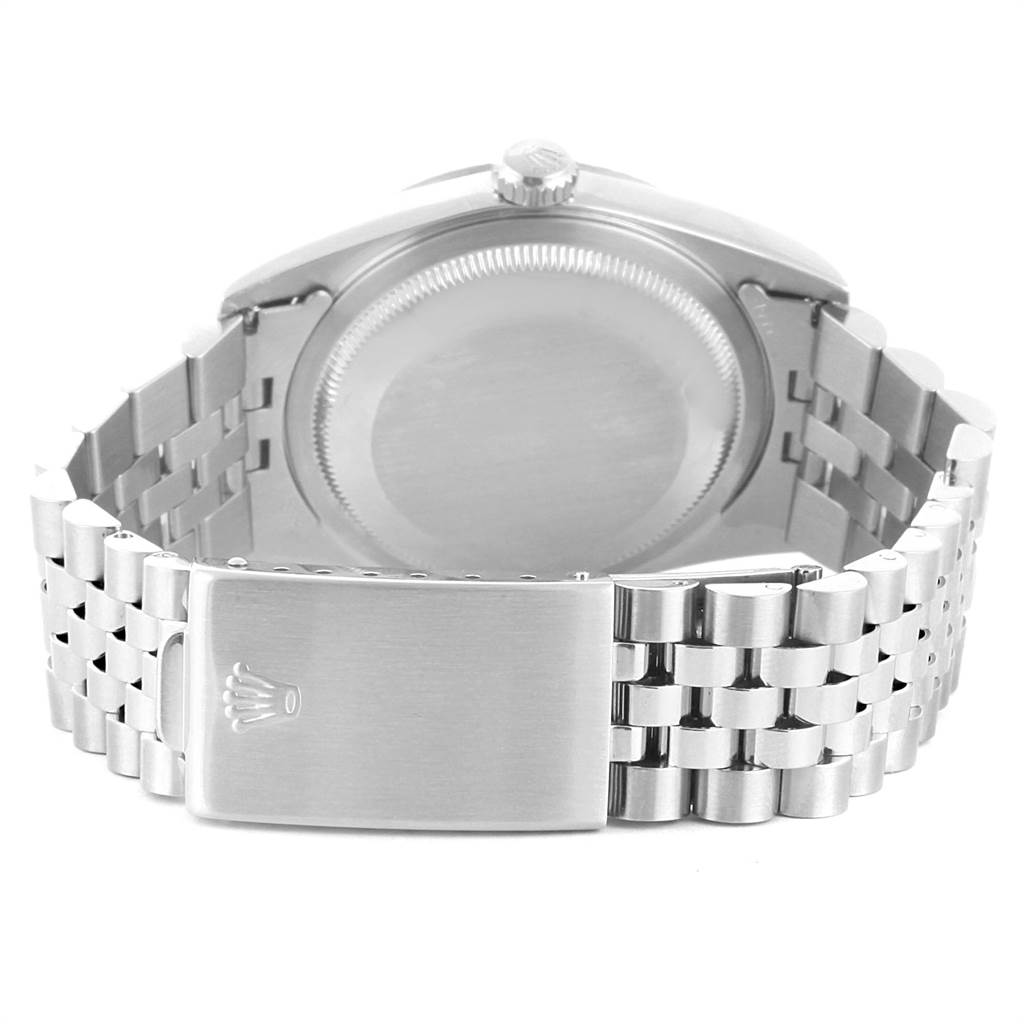 This image shows the back view and clasp of a Rolex Datejust 16234 Men's Stainless Steel Silver Dial 16234 Men's Stainless Steel Silver Dial watch with a Jubilee bracelet.